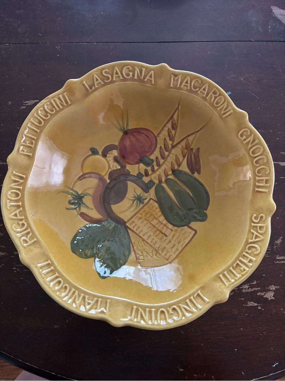 Vintage 14-3/8” California Pottery harvest gold pasta/serving ceramic bowl